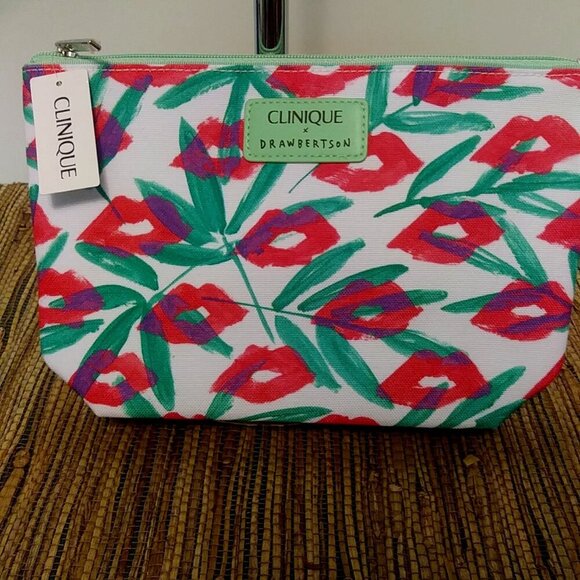 Clinique x DRAWBERTSON Makeup Bag 🌼 NWT Floral Pop Art Cosmetic Pouch - Picture 2 of 7